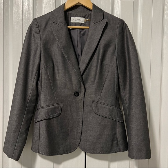 Charcoal Gray Calvin Klein Suit - Blazer + Skirt - Picture 10 of 11